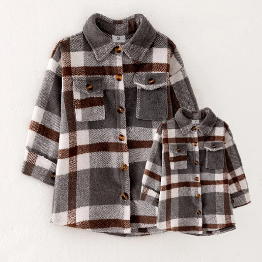 Matching Family Couple Outfit - Auburn Plaid Flannel Shirt - Mom, Dad & Kid