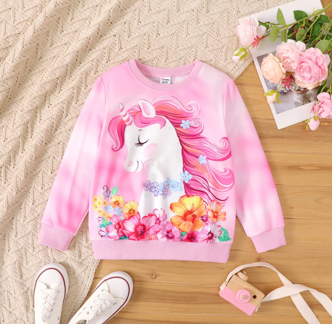 Girls Pink Unicorn Print Sweatshirt