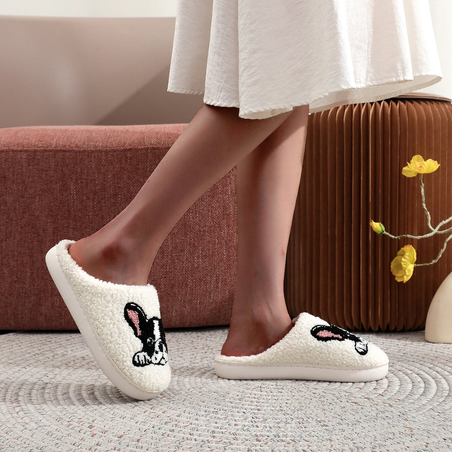 Cosy French Bulldog Embroidered Slippers