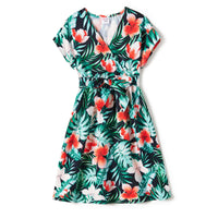 Family Matching Outfit - Allover Floral Print Belted Dress, Short-sleeve Tee and Romper Sets