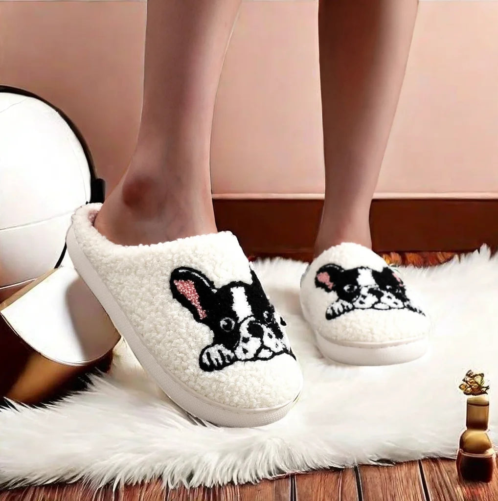 Cosy French Bulldog Embroidered Slippers