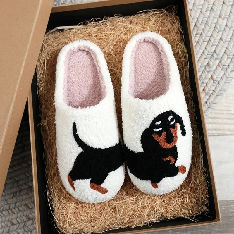Cosy Dachshund Embroidered Slippers