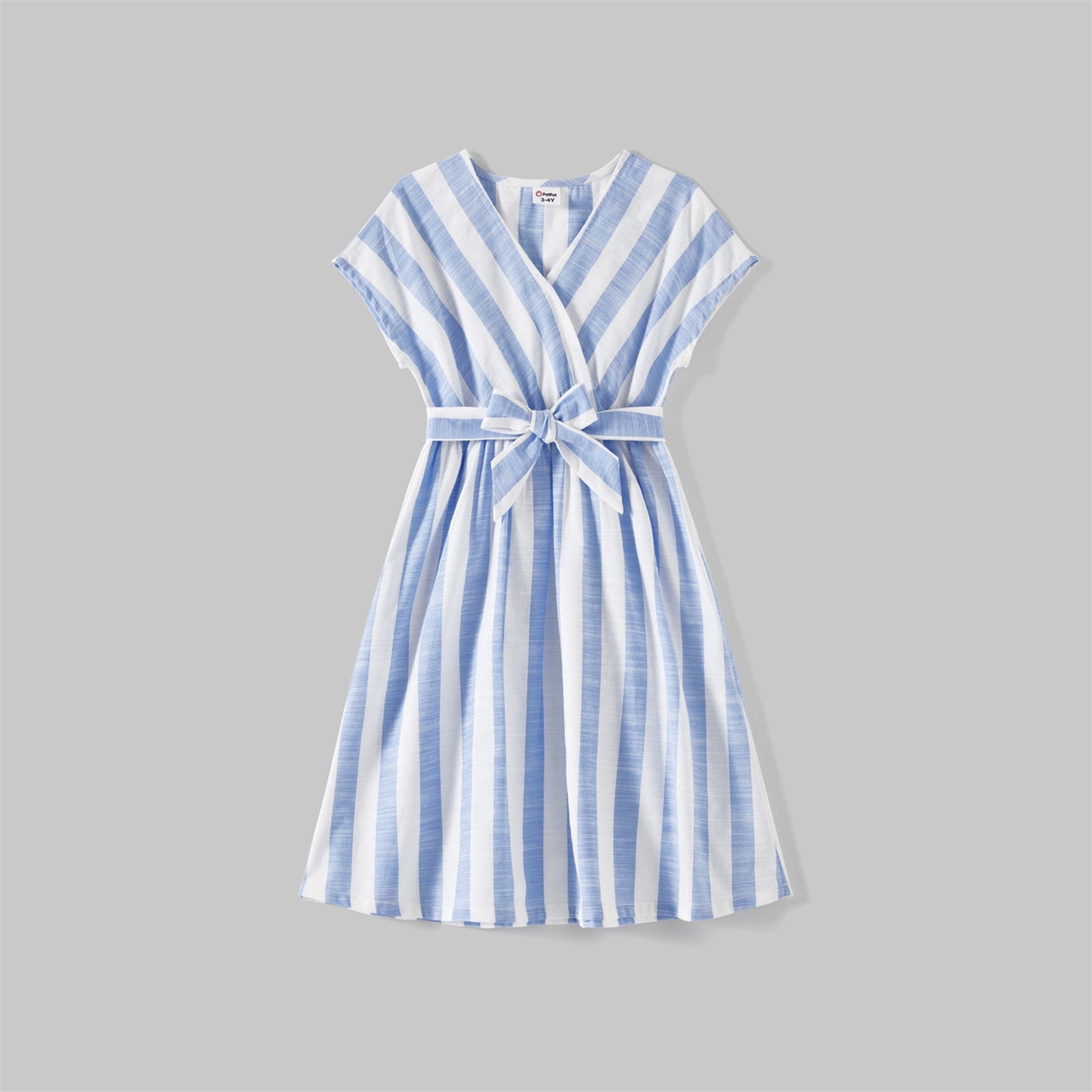 Short Sleeve Striped White & Blue Dress Sets - Matching Family Outfit