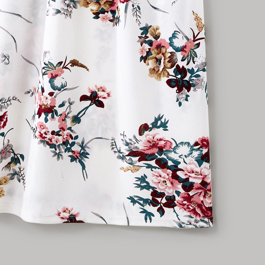 Matching Family Outfit - Floral Print Strap Dresses and T-Shirts Set