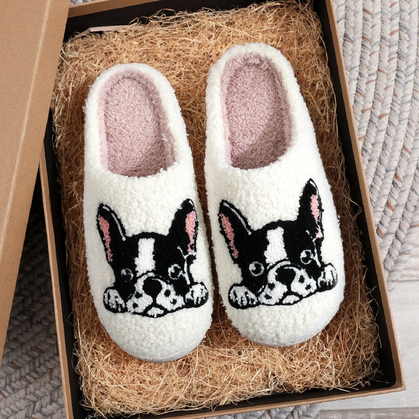 Cosy French Bulldog Embroidered Slippers