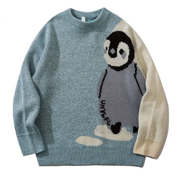 Cartoon Penguin Design Knitted Sweater