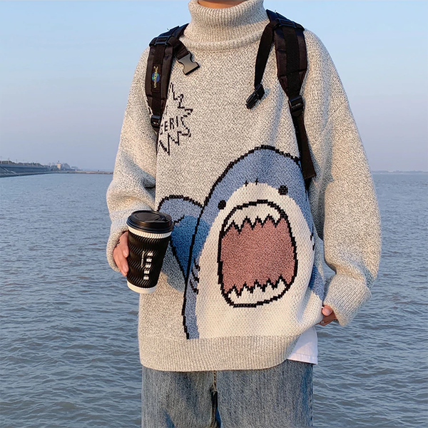 Shark Oversized Turtleneck Knit Sweater
