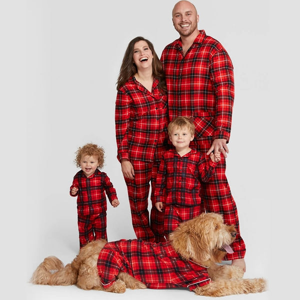 Family Matching Plaid Pyjamas - Mother Father, Baby, Kids, Dog & Cat Outfit