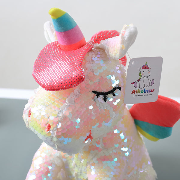 Shimmery Unicorn Plush Toy with Sequin Fur