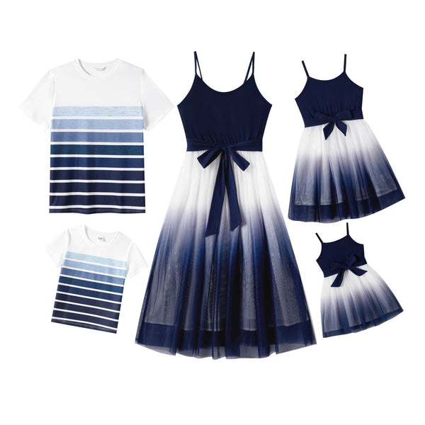 Matching Family Couples Outfit - Elegant Navy Dream Set - Dresses & T-Shirts