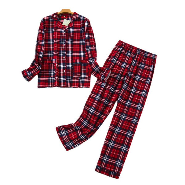 Women's Cosy Plaid Pyjamas 2 Pcs Set