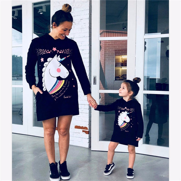 Matching Family Outfit - Mummy and Daughter Matching Unicorn Hooded Dress