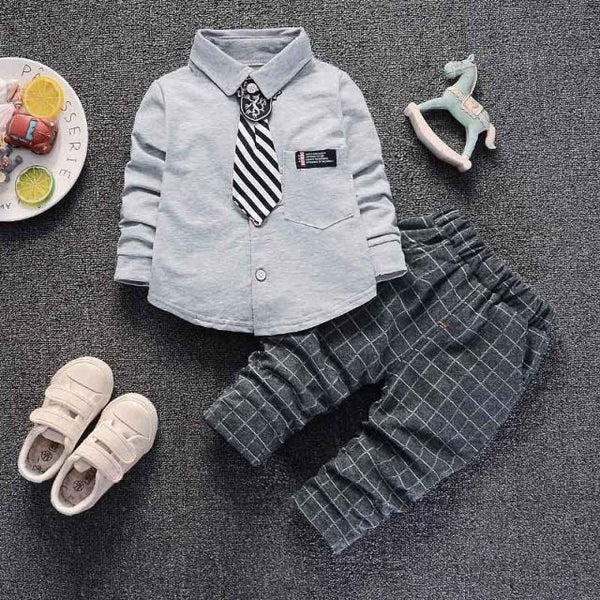 Baby and Toddler Cotton Set Outfit - Plaid Pants and Tie