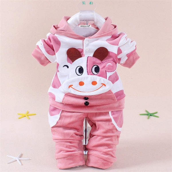 Cartoon Plush Long-Sleeved Sweatshirt with Hoodie and Pants - Set for Baby and Kids