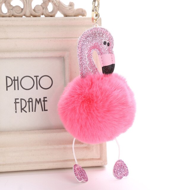 Cute Keychain with Pompom - Flamingo shape