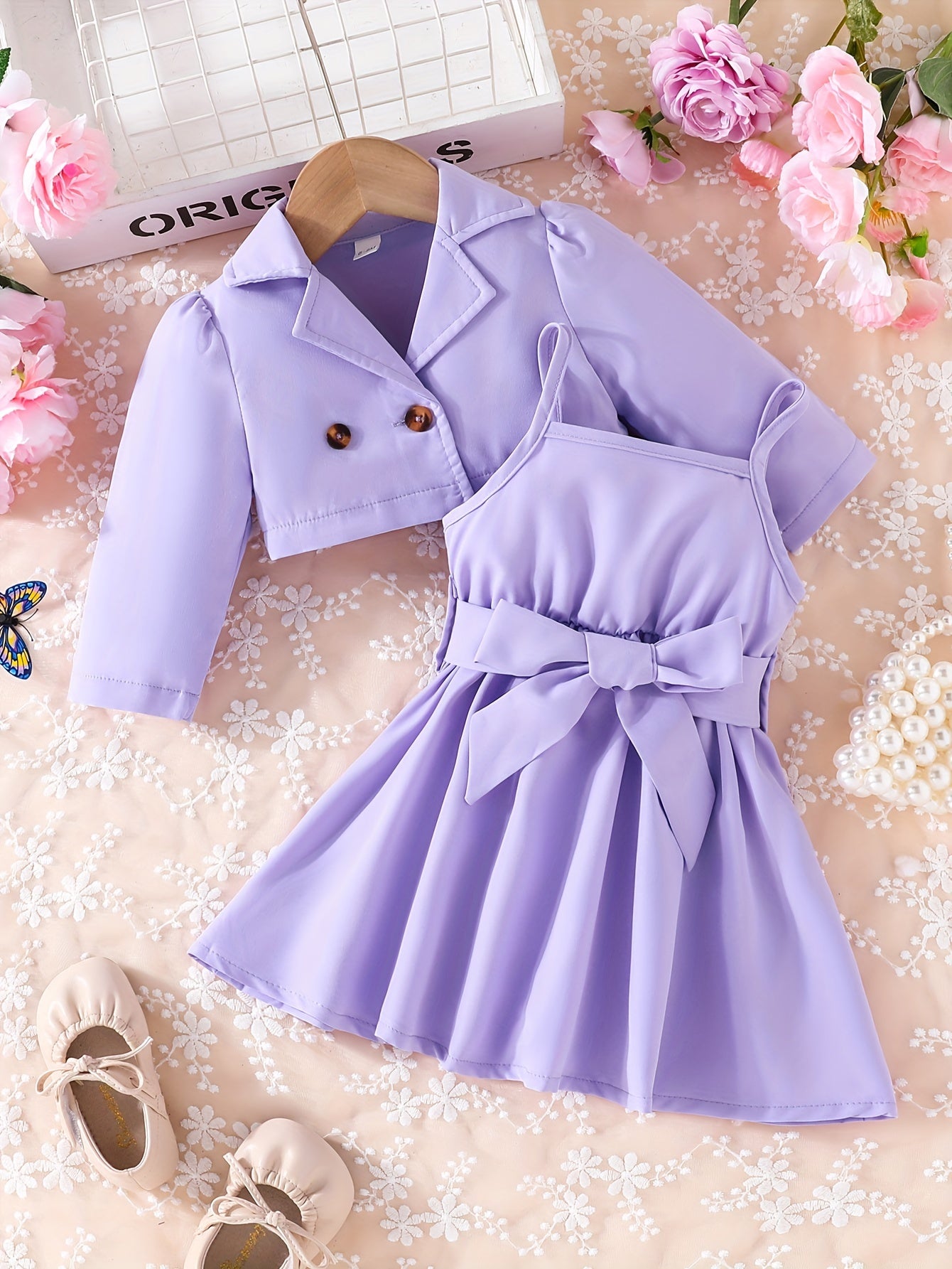 Baby Girls Button Coat & Pleated Skirt Set