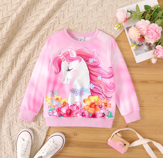 Girls Pink Unicorn Print Sweatshirt