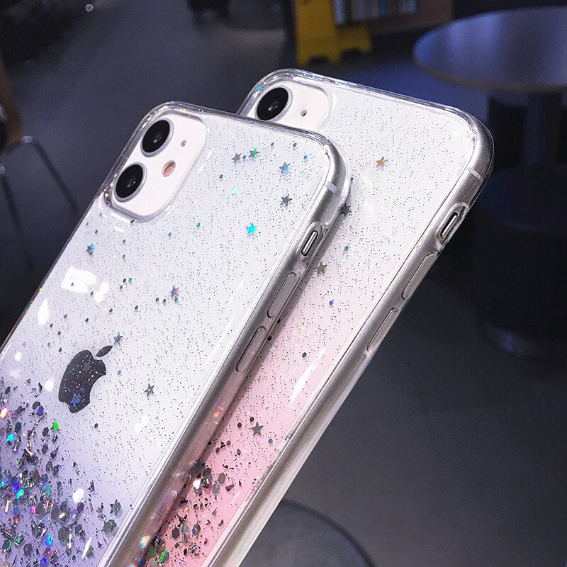 Gradient Clear Glitter Phone Case for iPhone