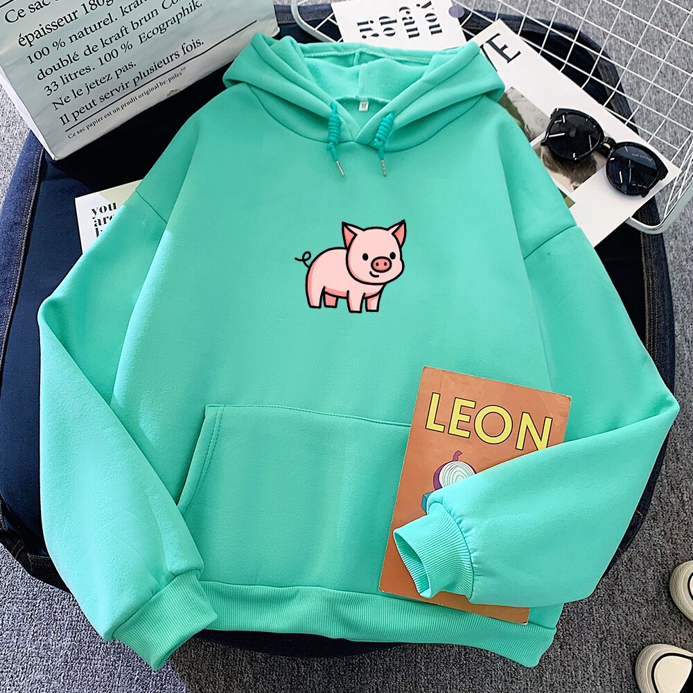 Cartoon Pig Oversized Hoodie with Pockets