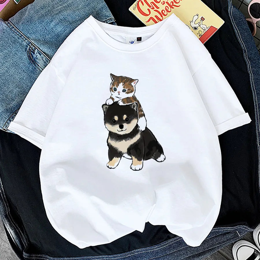 Charming Cat Print T-Shirts