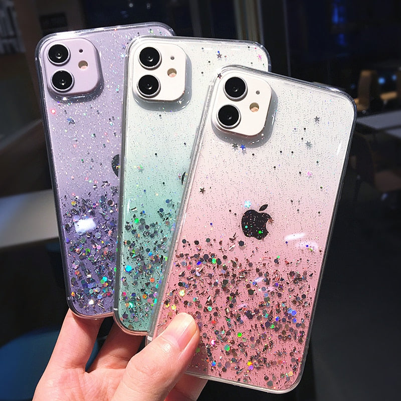 Gradient Clear Glitter Phone Case for iPhone