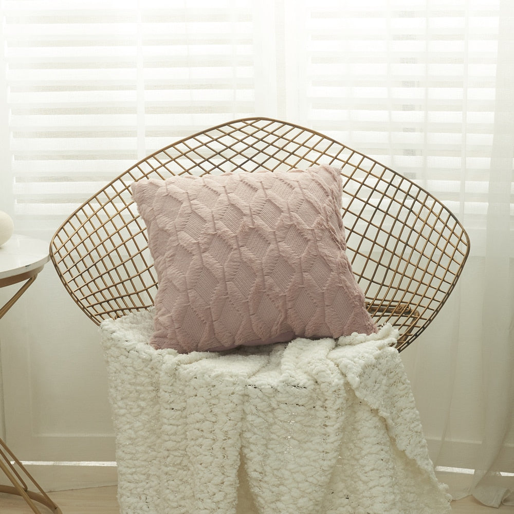 Geometric Decorative Plush Cushion Cover