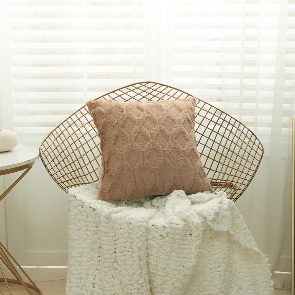 Geometric Decorative Plush Cushion Cover