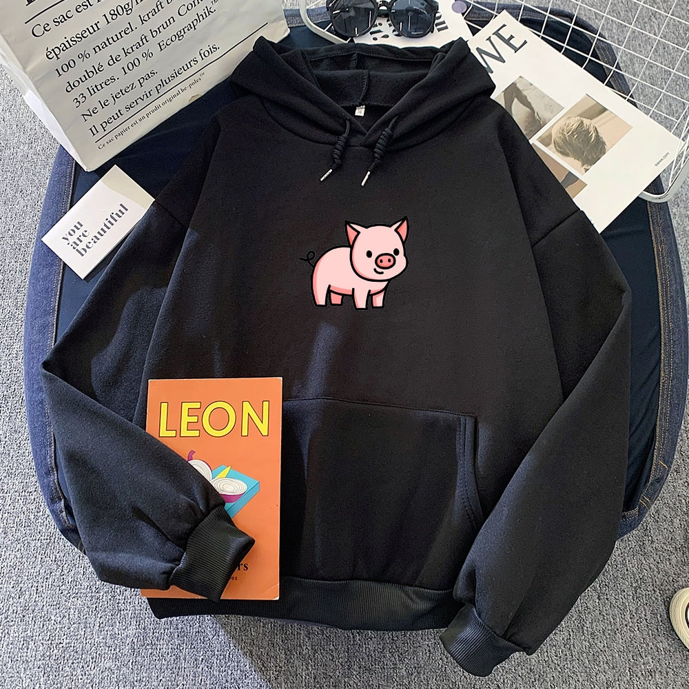 Cartoon Pig Oversized Hoodie with Pockets