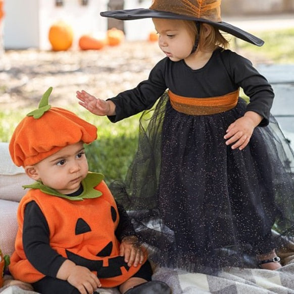 Baby Sleeveless Pumpkin Halloween Outfit