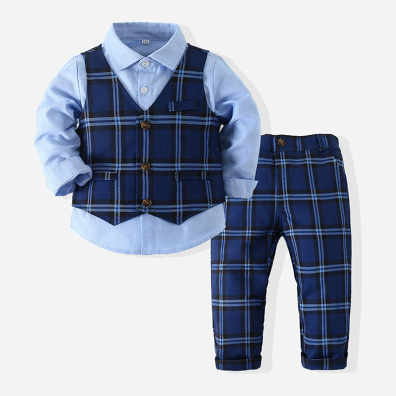 Gentlemen Boys Formal Outfit Set - Long Sleeve Shirt, Vest, Pants and Tie