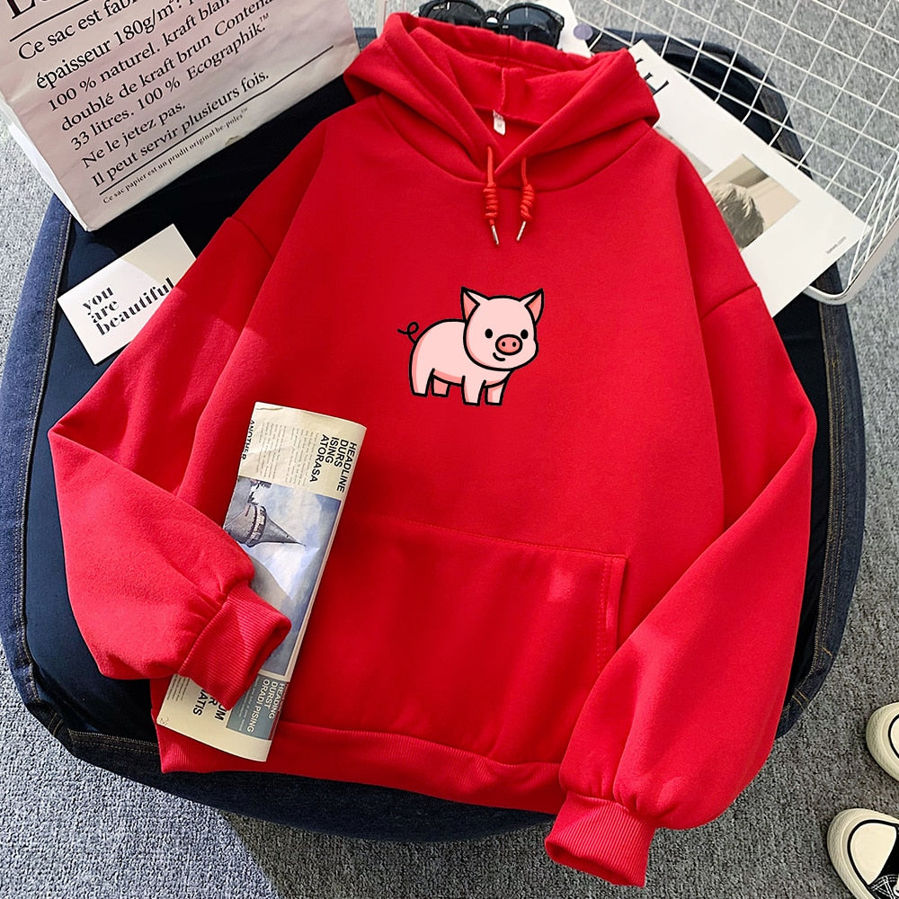 Cartoon Pig Oversized Hoodie with Pockets