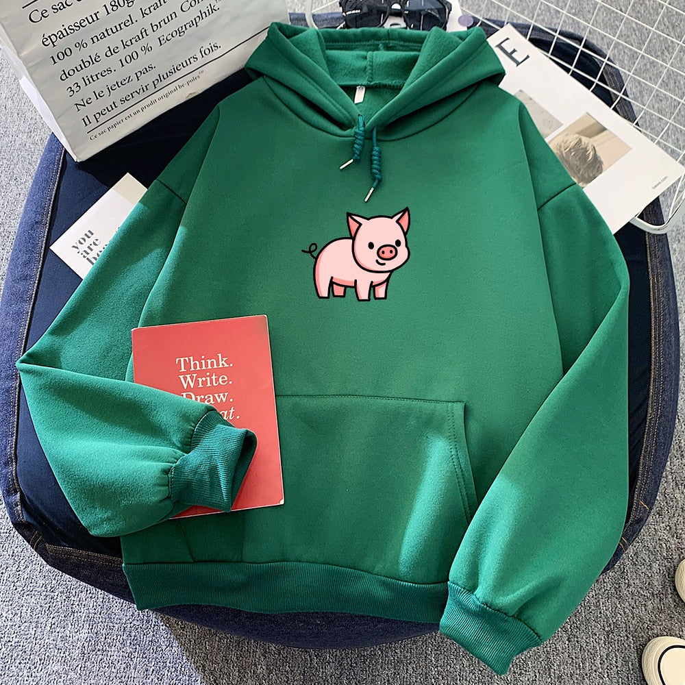 Cartoon Pig Oversized Hoodie with Pockets