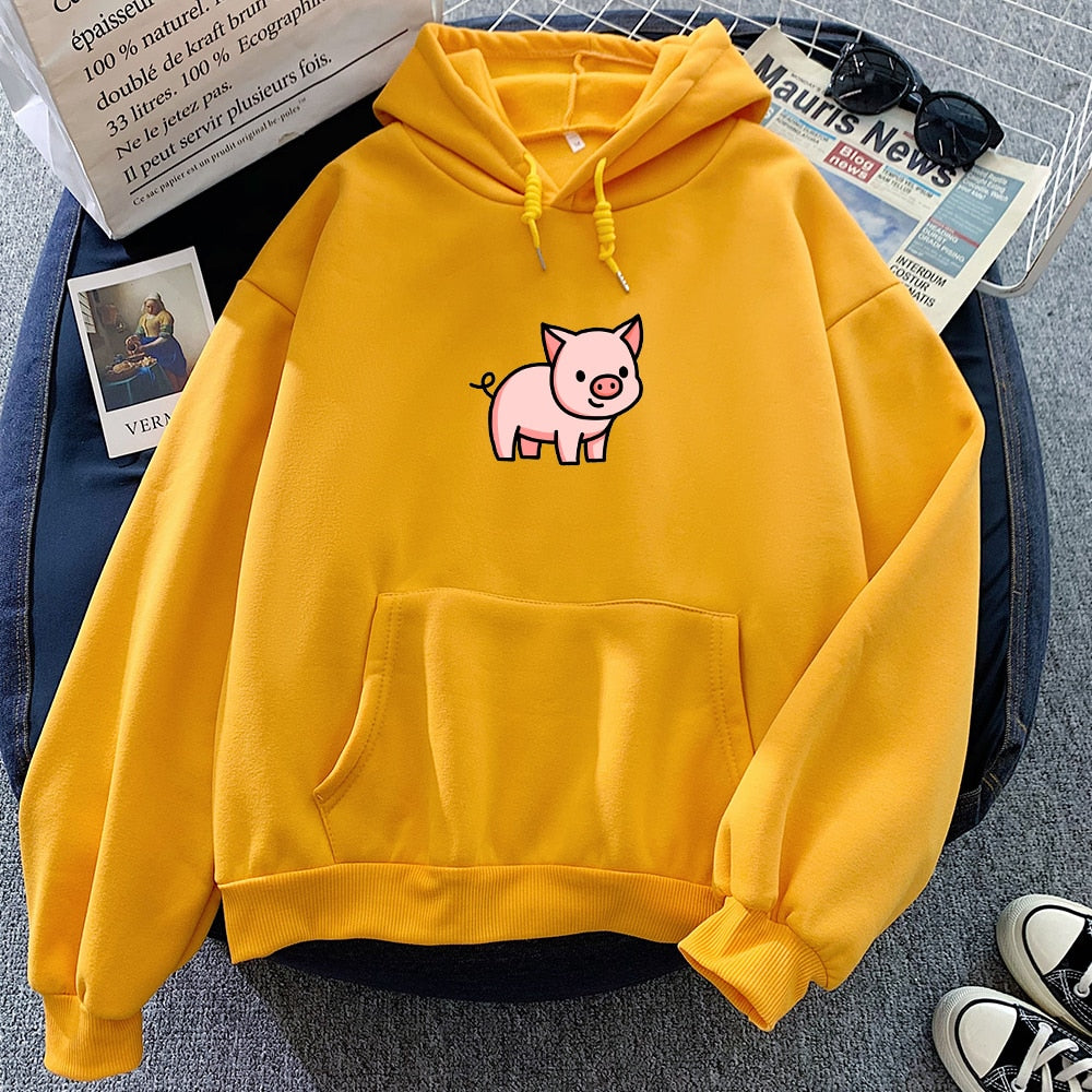 Cartoon Pig Oversized Hoodie with Pockets