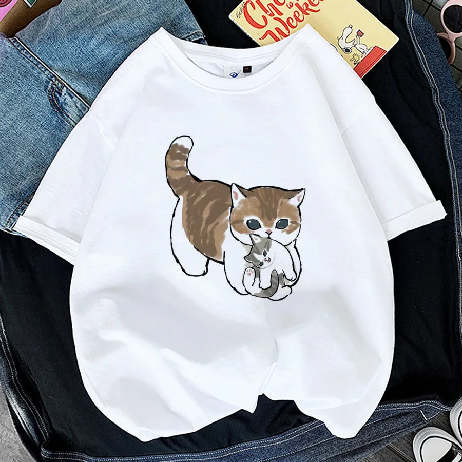 Adorable Cat Print T-Shirts