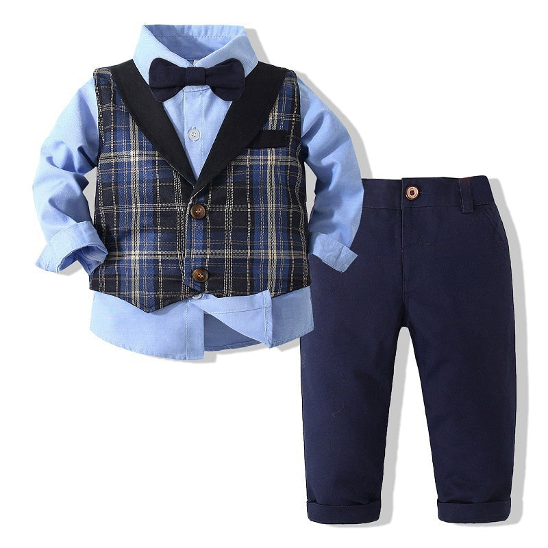 Gentlemen Boys Formal Outfit Set - Long Sleeve Shirt, Vest, Pants and Tie