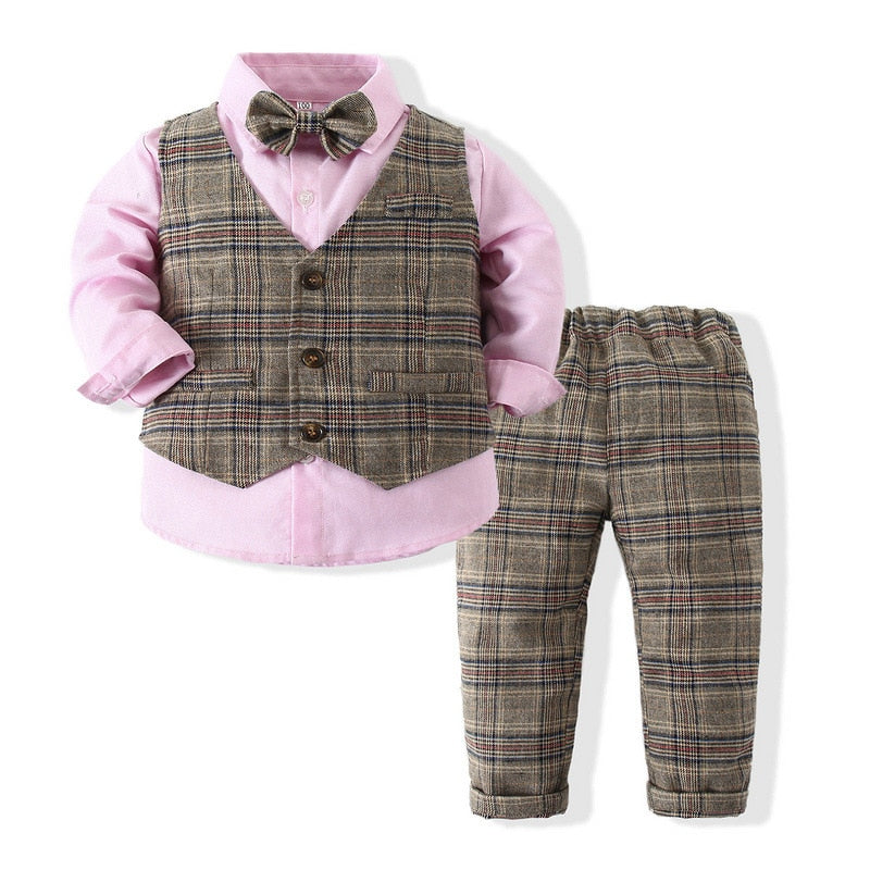 Gentlemen Boys Formal Outfit Set - Long Sleeve Shirt, Vest, Pants and Tie