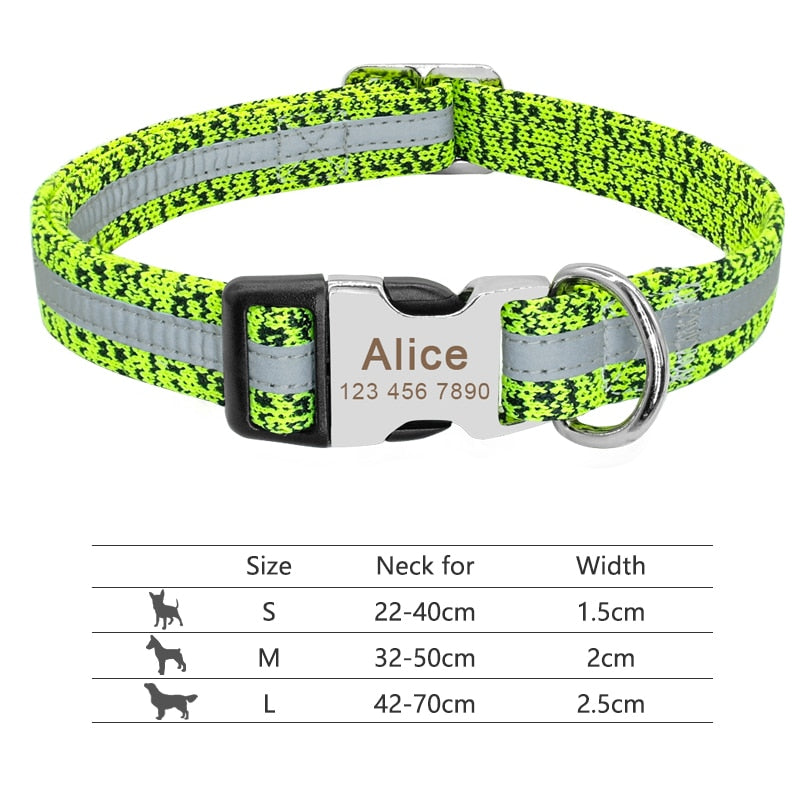 Custom Nylon Dog Collar with Engraved ID Reflective Tag