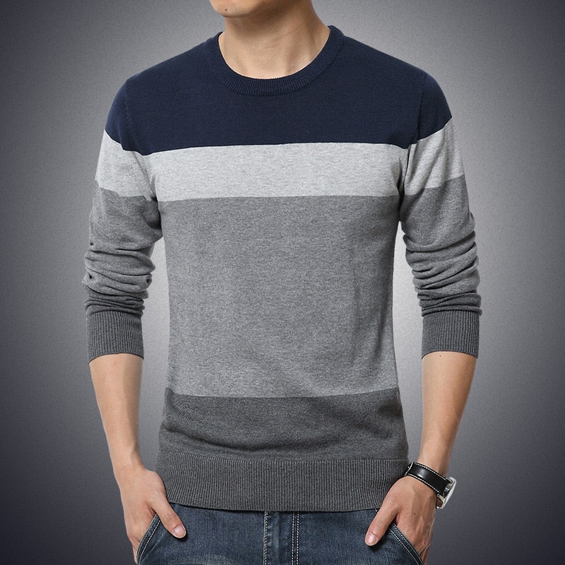 Casual Men's Sweater O-Neck Striped Knitwear