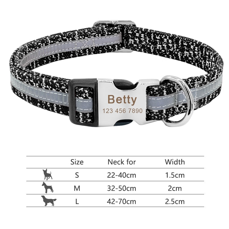 Custom Nylon Dog Collar with Engraved ID Reflective Tag