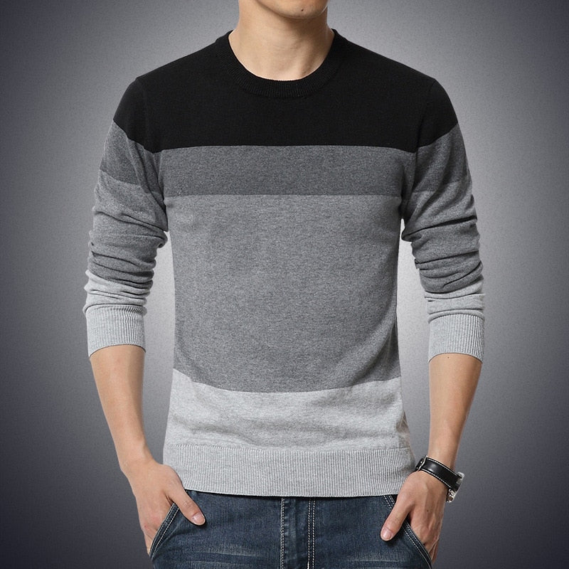 Casual Men's Sweater O-Neck Striped Knitwear