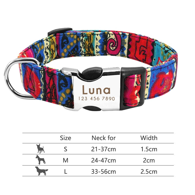 Custom Nylon Dog Collar with Engraved ID Reflective Tag