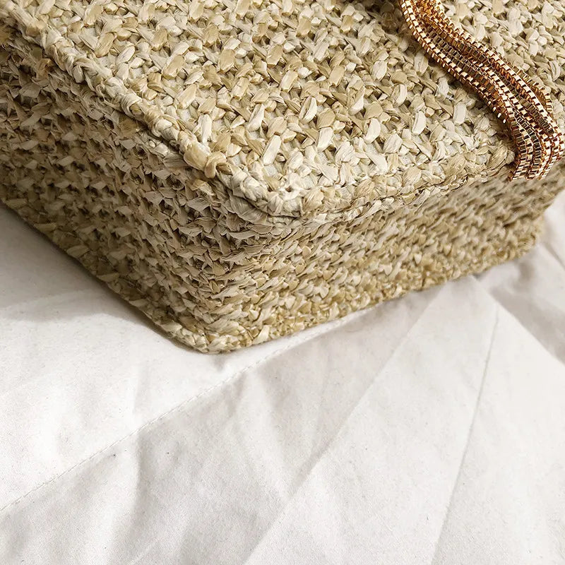 Hexagonal Straw and Leather Women's Summer Bag