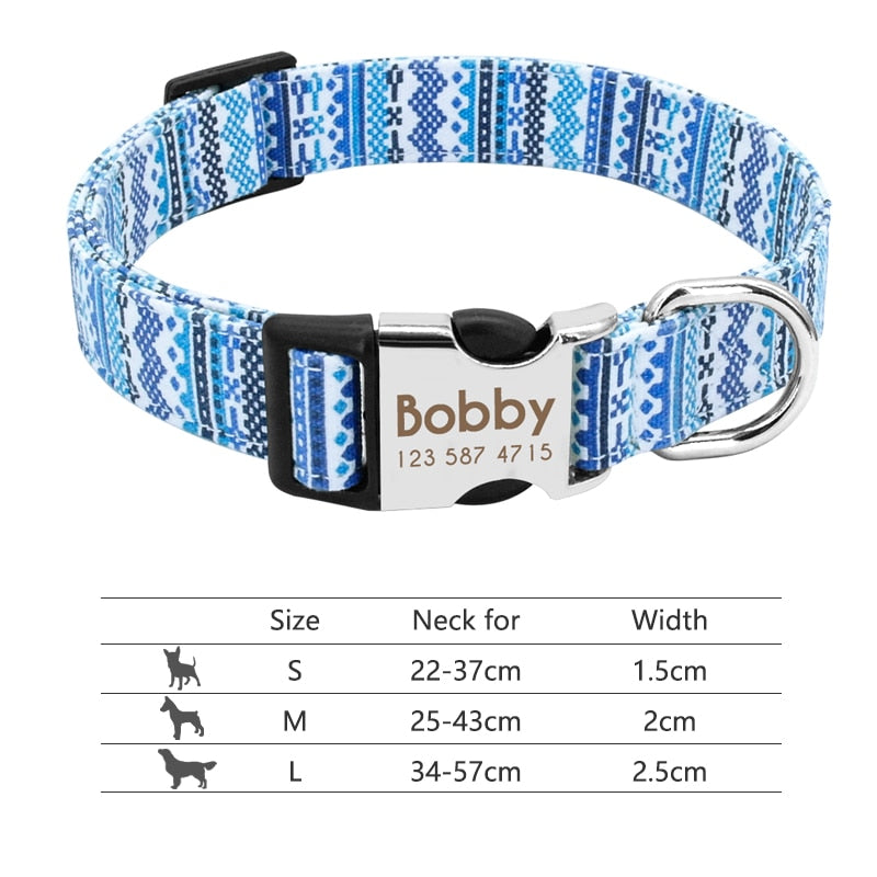 Custom Nylon Dog Collar with Engraved ID Reflective Tag