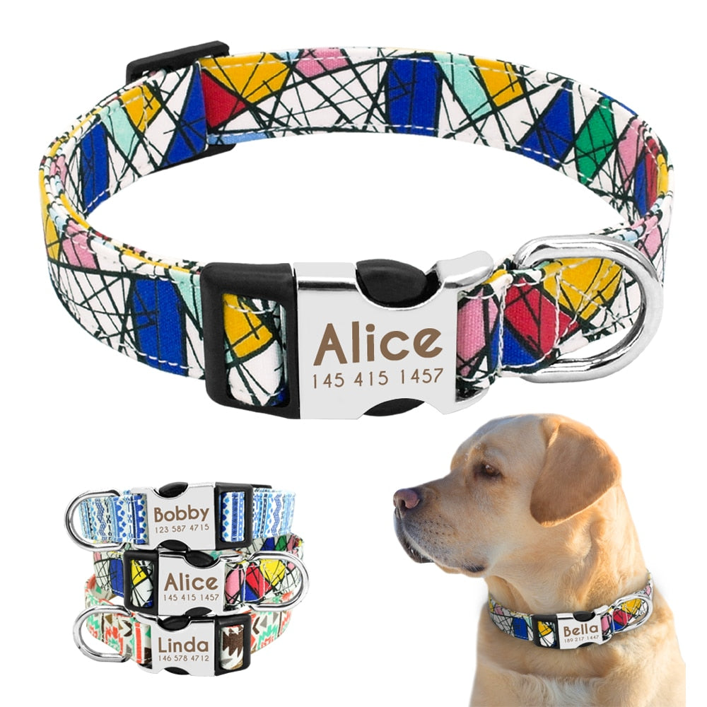 Custom Nylon Dog Collar with Engraved ID Reflective Tag