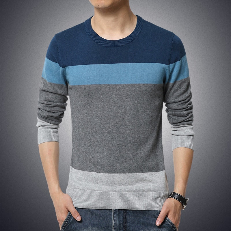 Casual Men's Sweater O-Neck Striped Knitwear