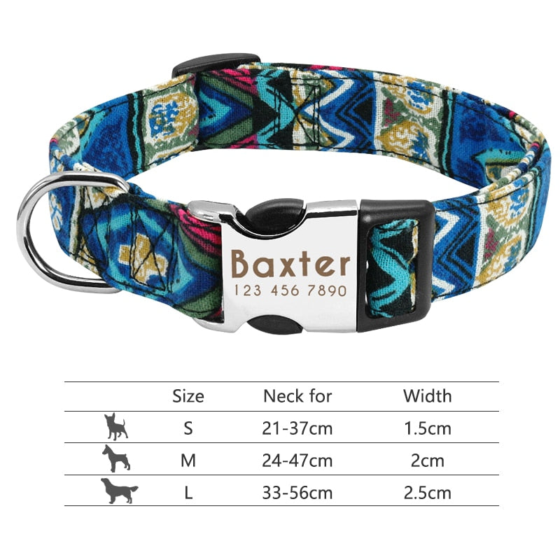 Custom Nylon Dog Collar with Engraved ID Reflective Tag