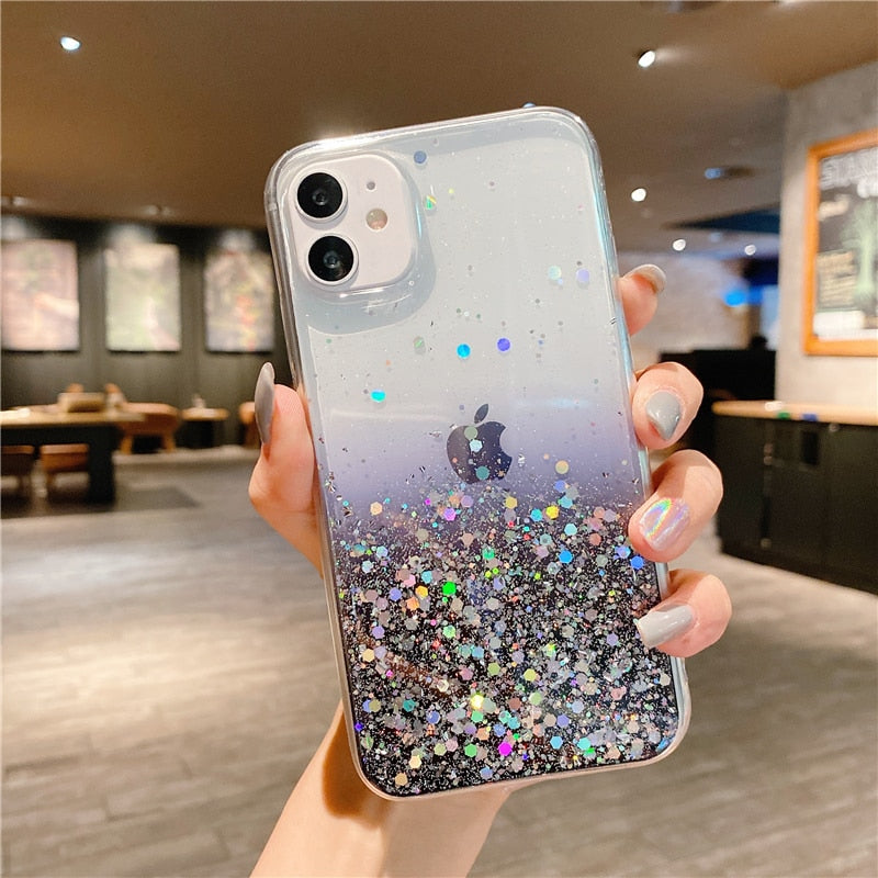 Gradient Clear Glitter Phone Case for iPhone