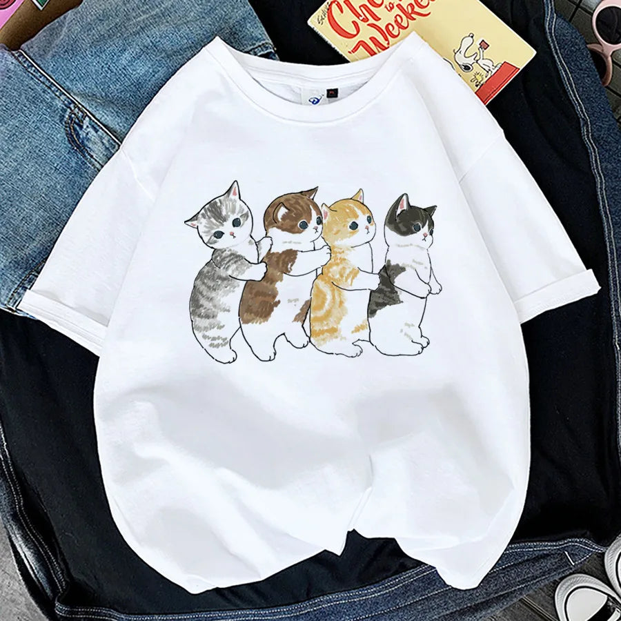 Adorable Cat Print T-Shirts