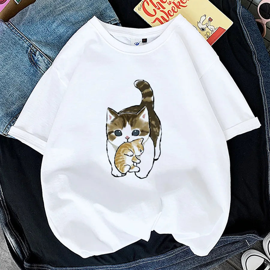 Adorable Cat Print T-Shirts