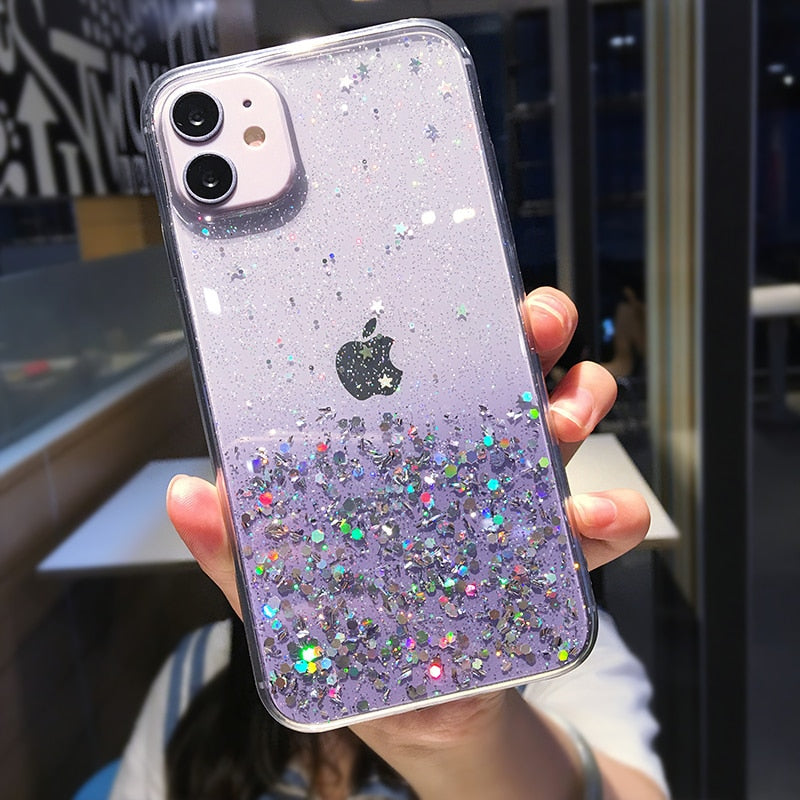 Gradient Clear Glitter Phone Case for iPhone